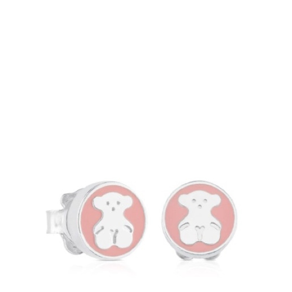 TOUS Silver Spot Earrings with Enamel Silver Pink